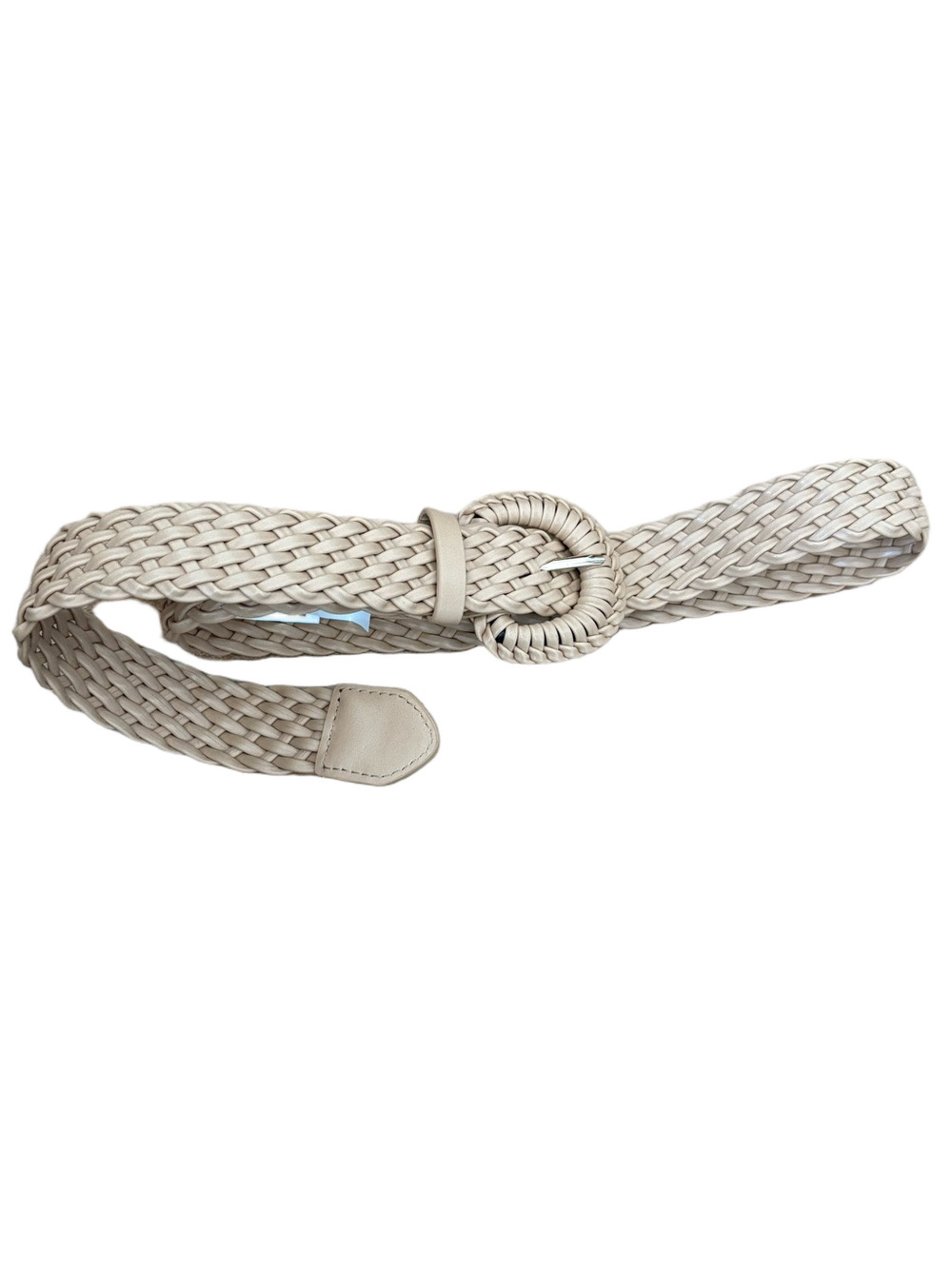Woven Braided Round-Buckle Belt in Beige - Women